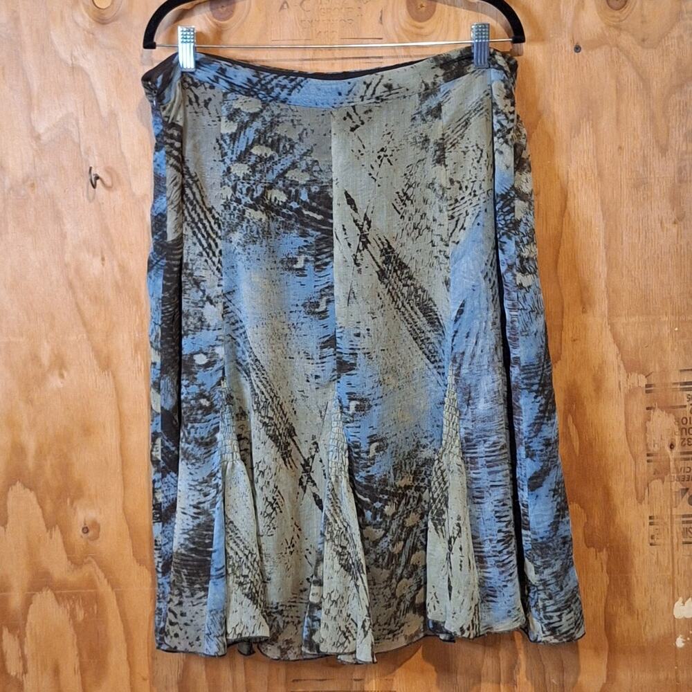 NWOT Apostrophe Skirt Womens Size 16 Blue Tan Abstract Earthy Fairycore Mystical